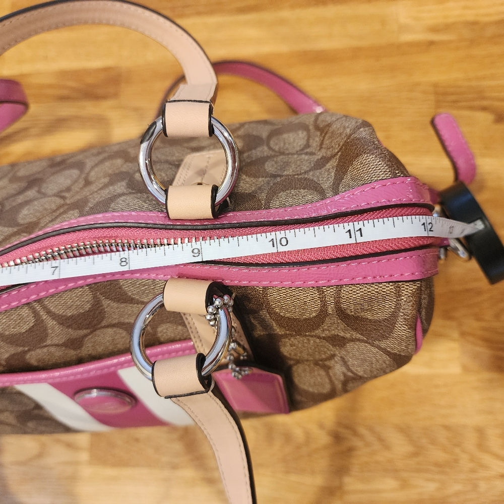 Coach Brown and Pink Tote Bag with Signature Pink And White Design - Picture 7 of 9